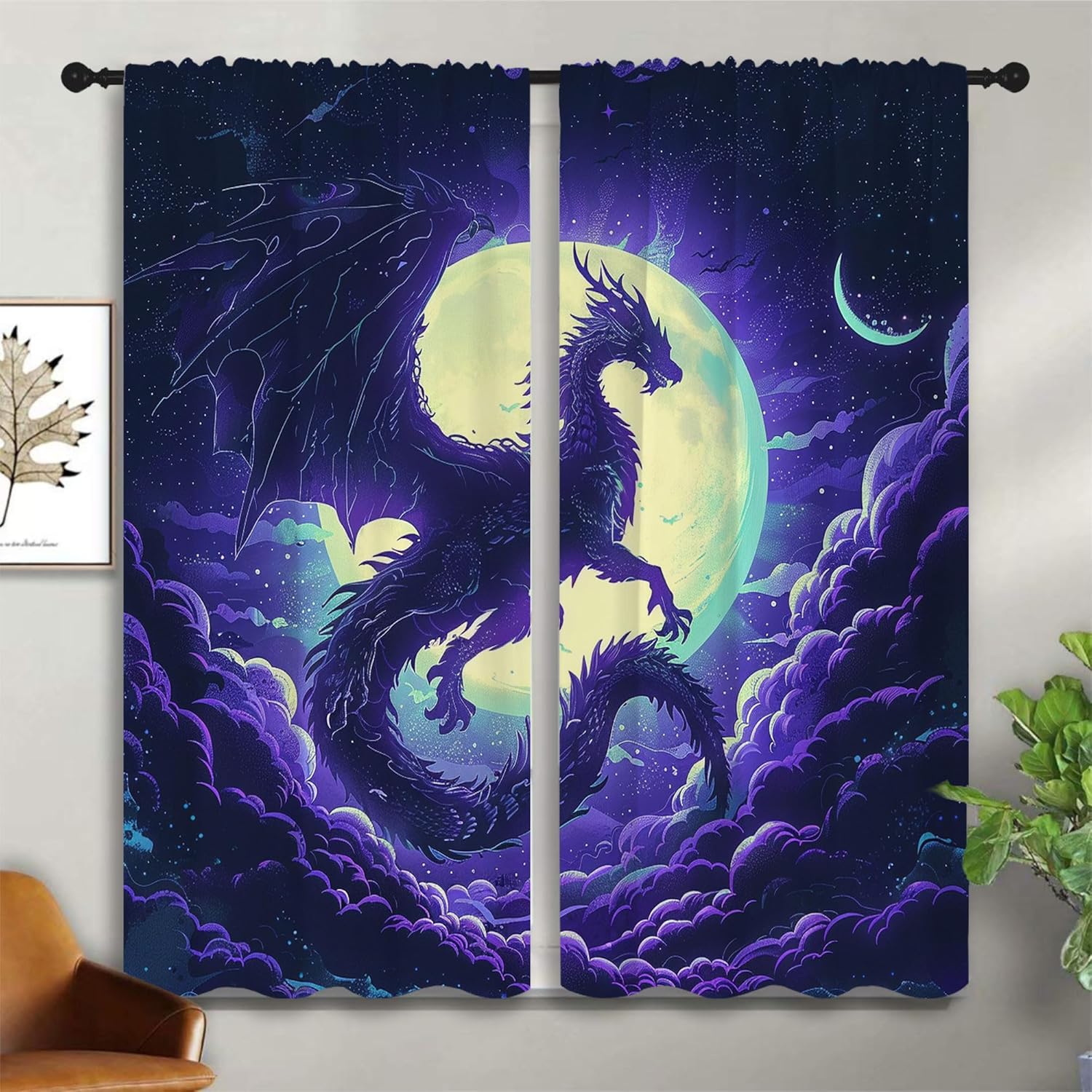 Blackout Curtain Nursery - Purple Dragon Blackout Curtains for Boys