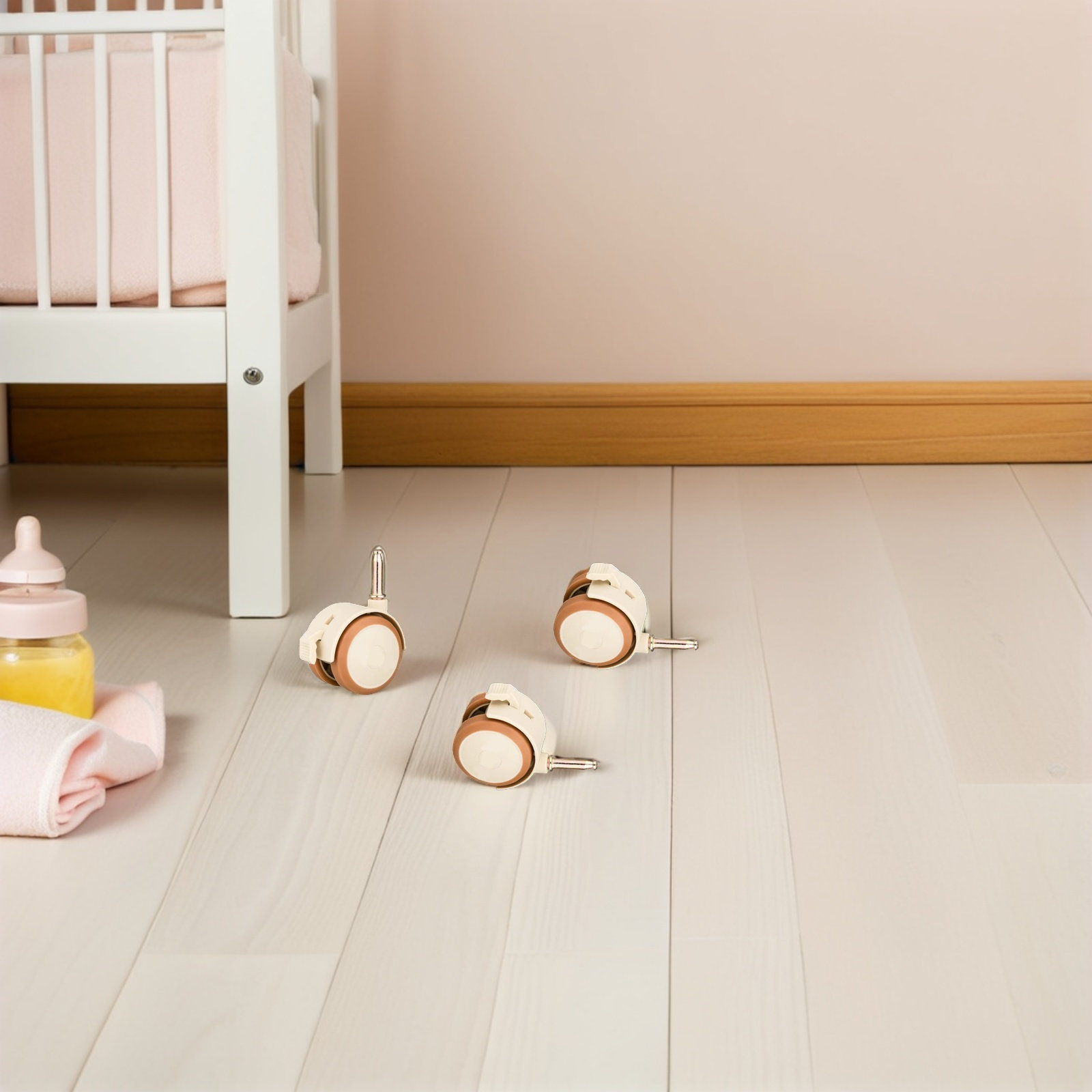 Baby Nursery Furniture Sets - 4Pcs Baby Crib Wheels Rubber Silent