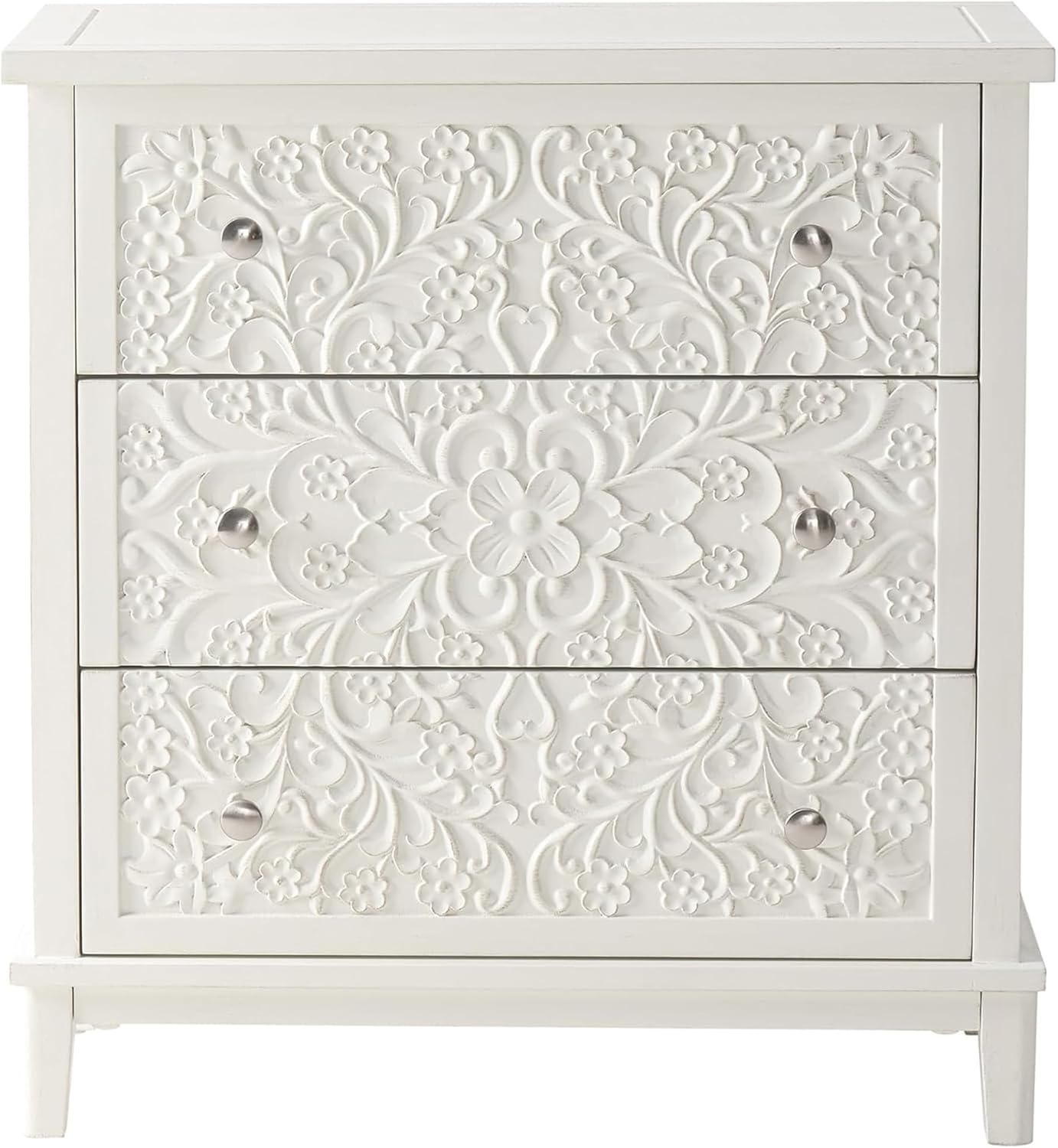 Drawer Dresser White - White-Washed Wood 3-Drawer Fully-Assembled Dresser with