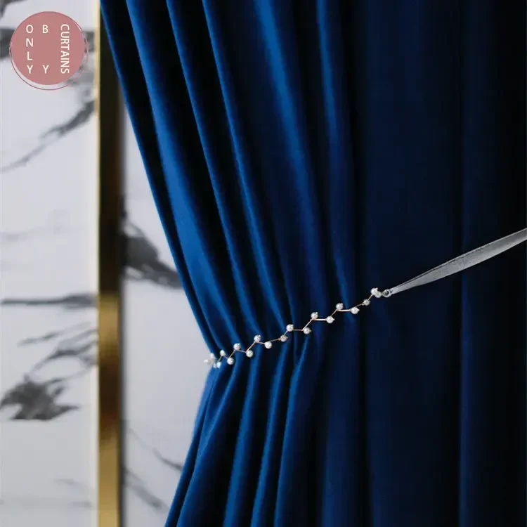 Blackout Curtain Nursery - Blue Velvet Thickened Shading Curtains for