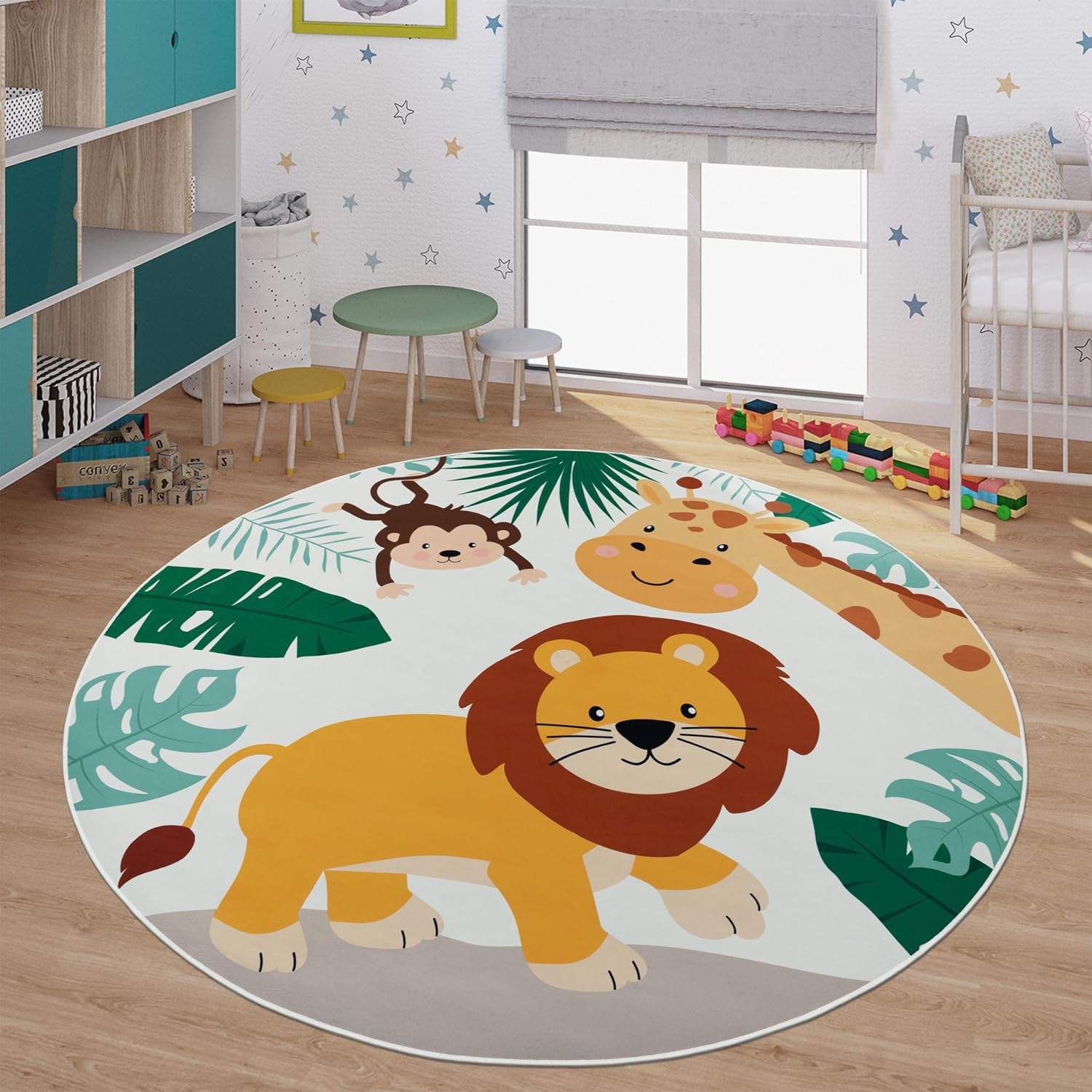 Baby Nursery Jungle Theme - Soft Round Jungle Animal Print Kids