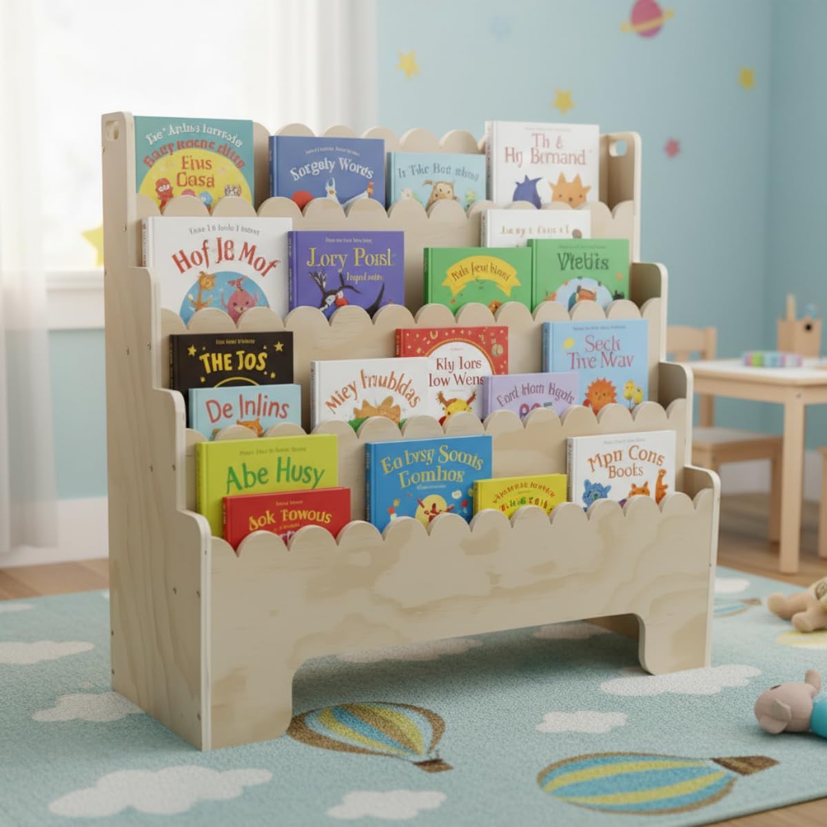 Baby Nursery Shelves - Kids Bookshelf 4-Tier, Natural Wood Children's