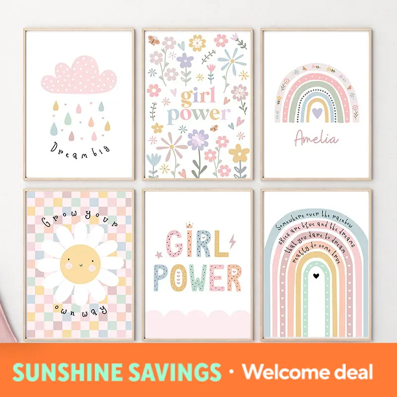 Baby Nursery Wall - Sun Flower Rainbow Cloud Heart Nursery