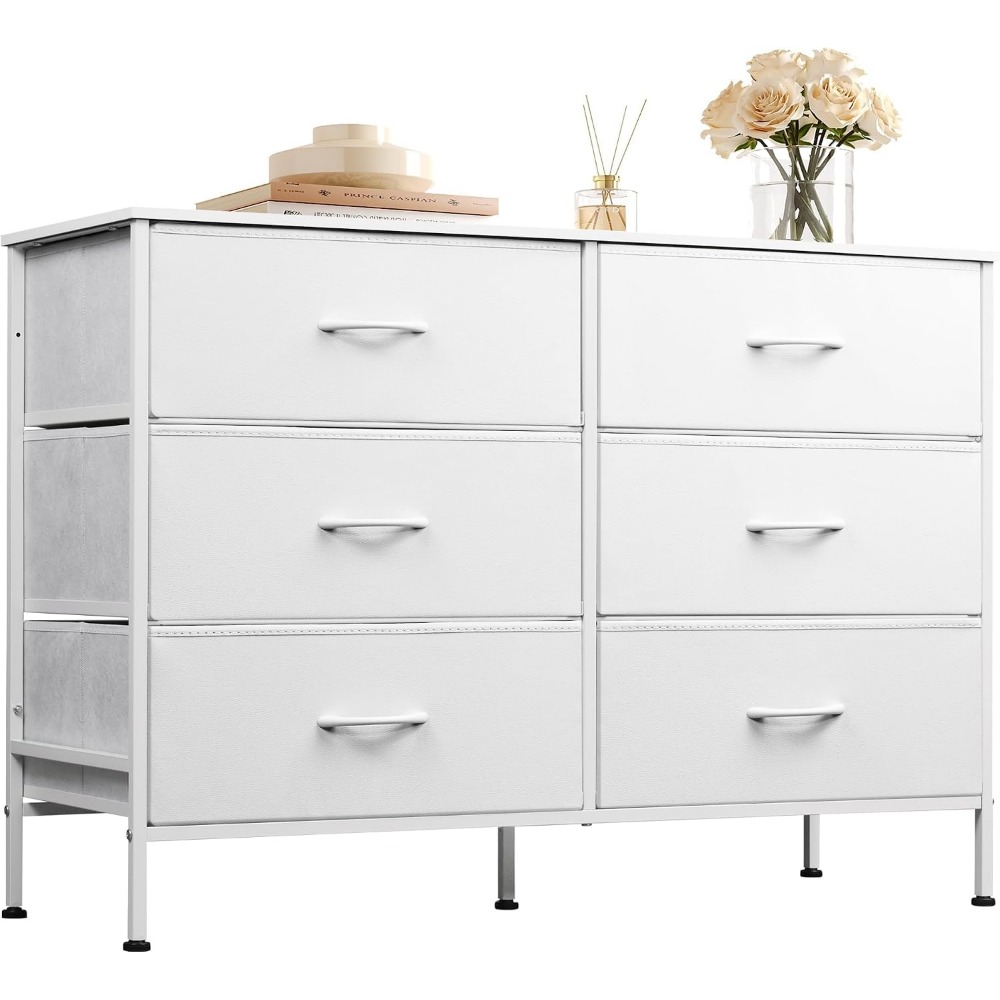 Drawer Dresser White - Wide Dresser with 6 Drawers, 50