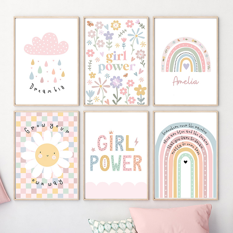 Baby Nursery Wall - Sun Flower Rainbow Cloud Heart Nursery