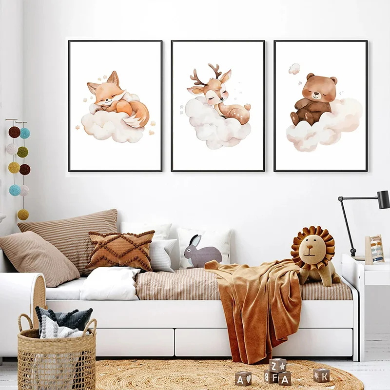 Wall Art Cute Raccoon Fox Deer - огляд і ціна Baby Nursery Picture Frames