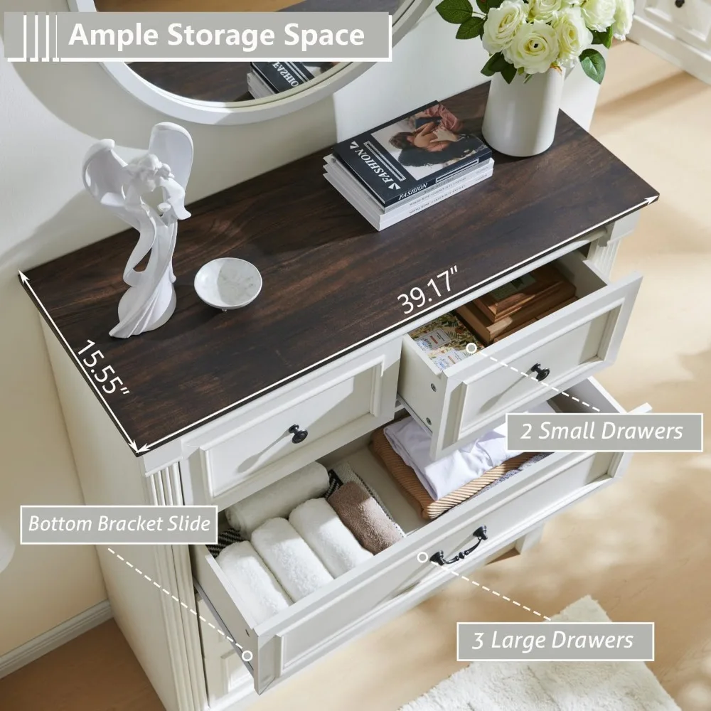 5 Drawer Bedroom Dresser with  - огляд і ціна Drawer Dresser White