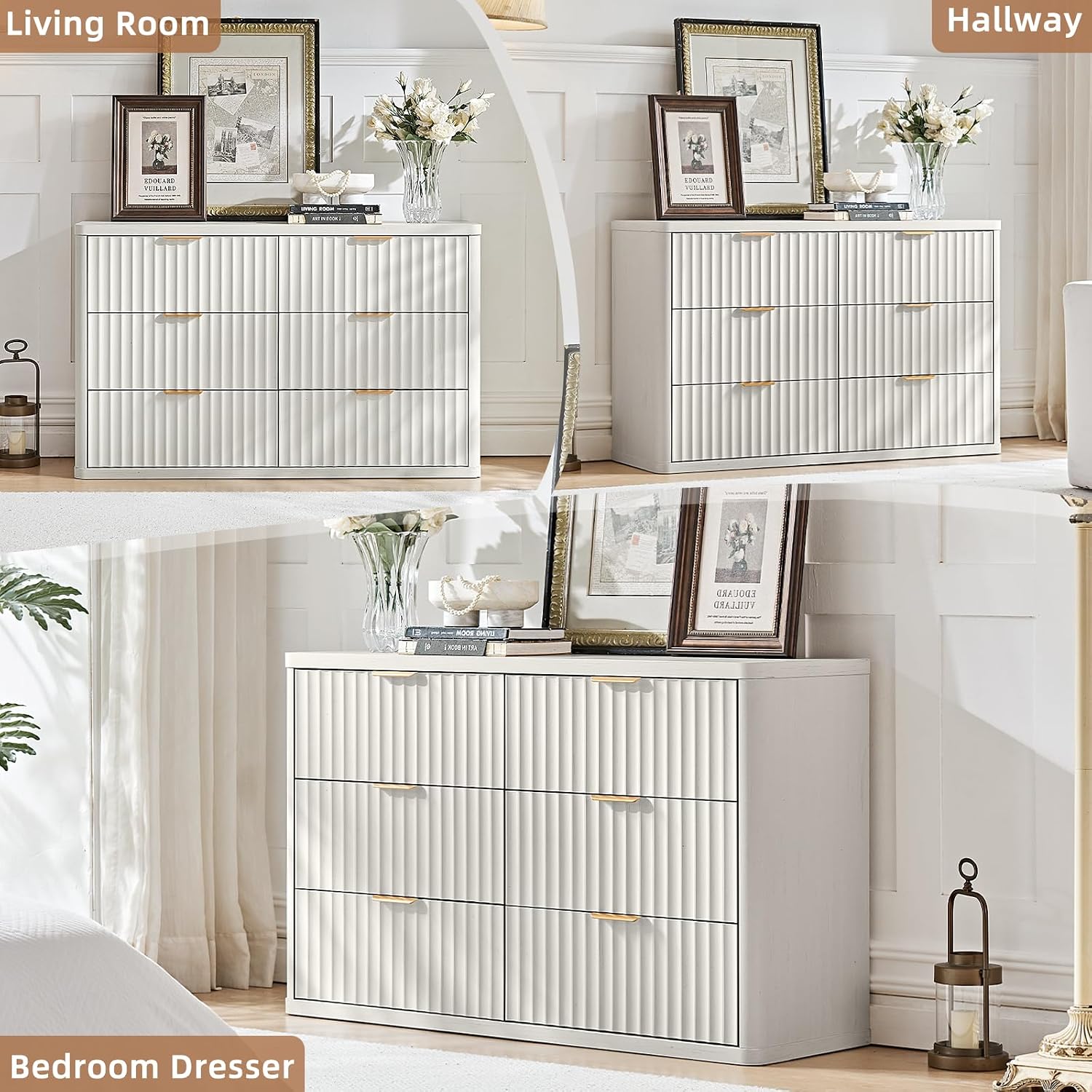 Fluted 6 Drawers Dresser 48