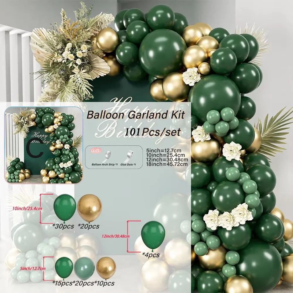 101Pcs Green Gold Latex Balloo - огляд і ціна Baby Nursery Jungle Theme