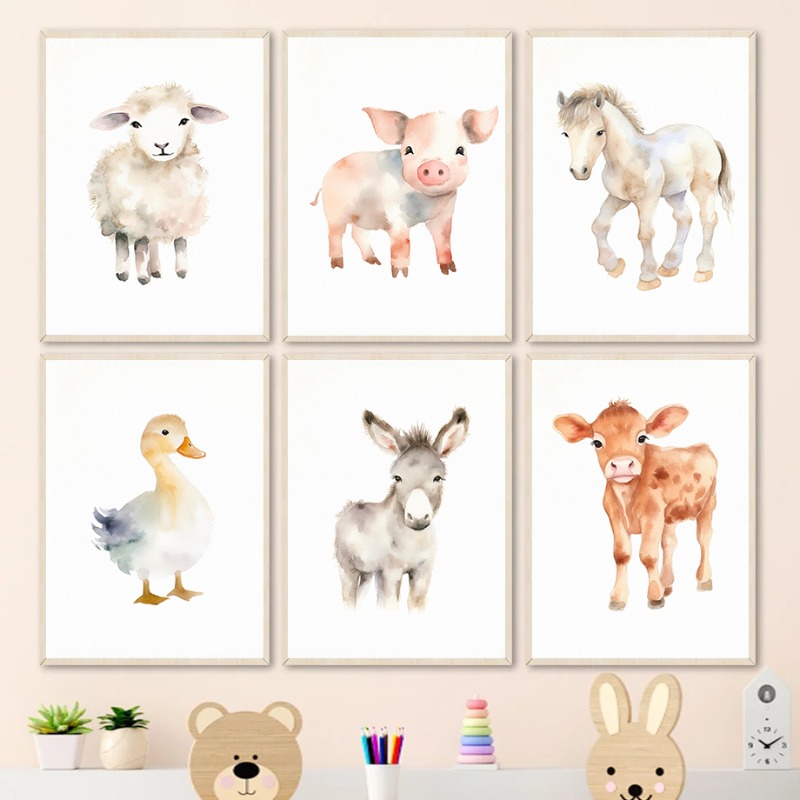 Watercolor Farm Animals Baby H - огляд і ціна Baby Nursery Images
