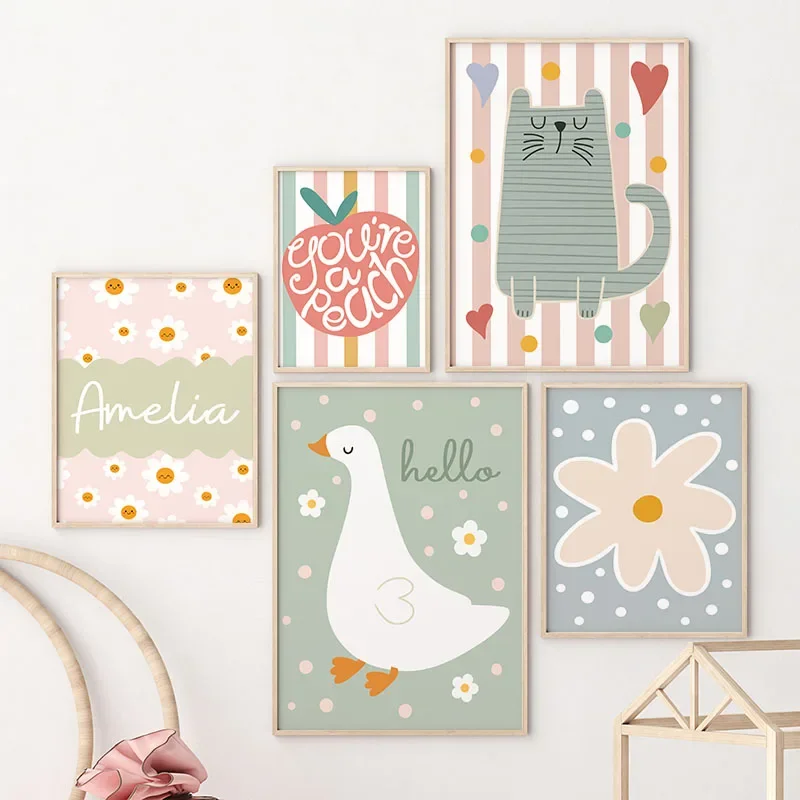 Cartoon Cat Duck Bird Apple Cu - огляд і ціна Baby Nursery Wall