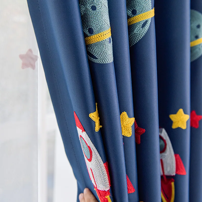 Navy Blue Cartoon Rocket Space - огляд і ціна Blackout Curtain Nursery
