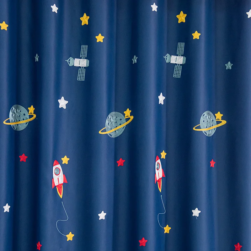 Navy Blue Cartoon Rocket Space - огляд і ціна Blackout Curtain Nursery