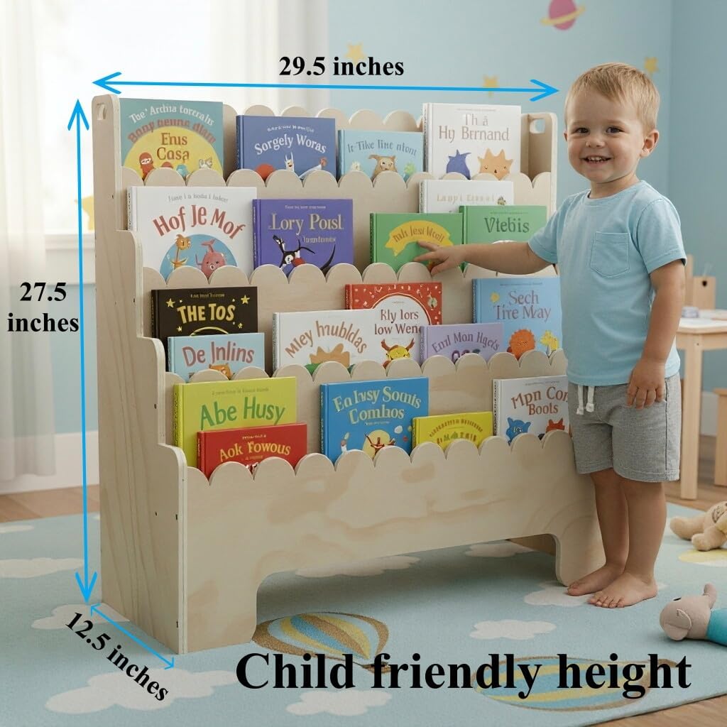Kids Bookshelf 4-Tier, Natural - огляд і ціна Baby Nursery Shelves