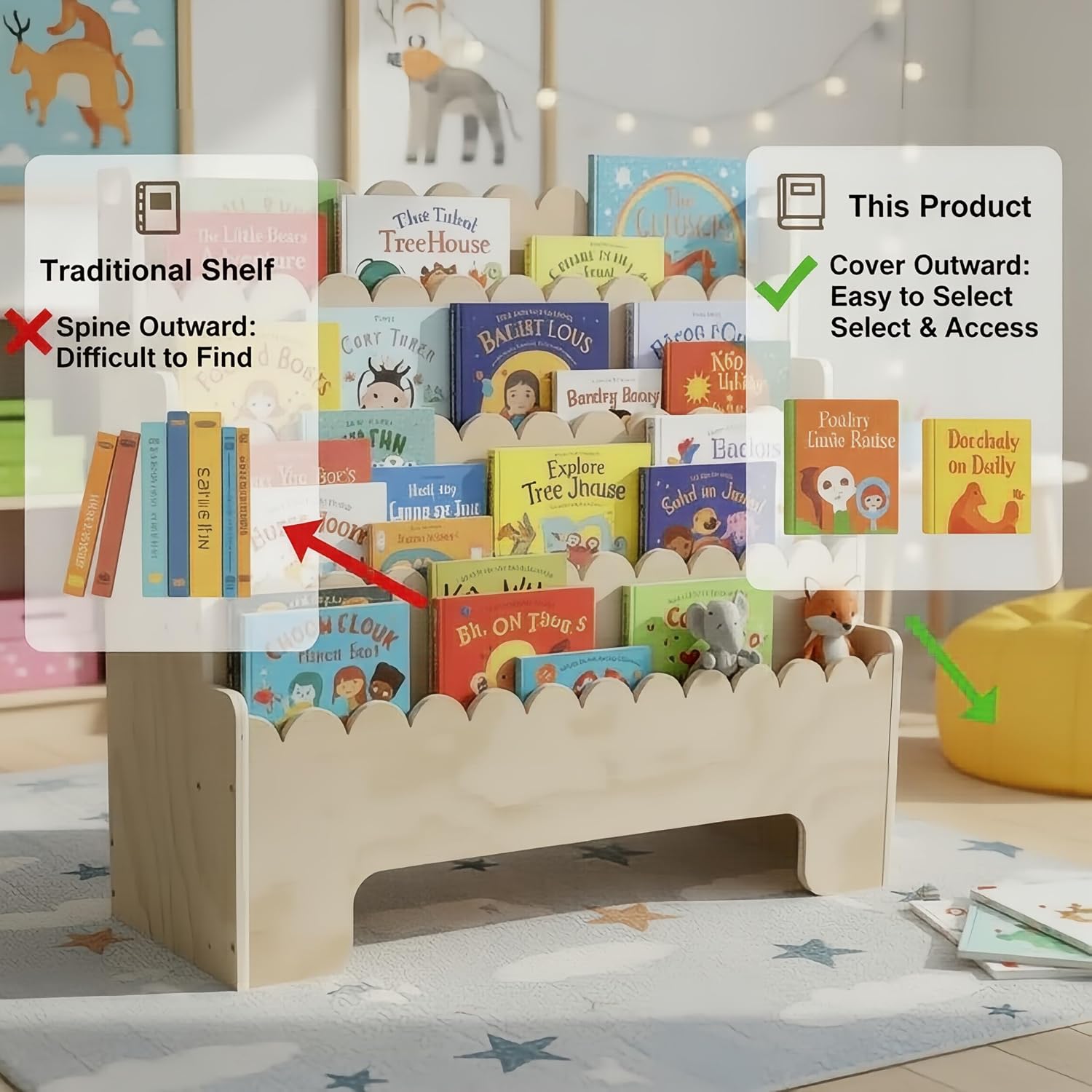 Kids Bookshelf 4-Tier, Natural - огляд і ціна Baby Nursery Shelves