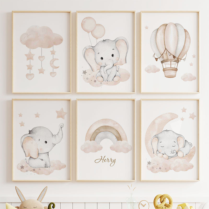 Cute Elephant Hot Balloon Moon - огляд і ціна Baby Nursery Wall