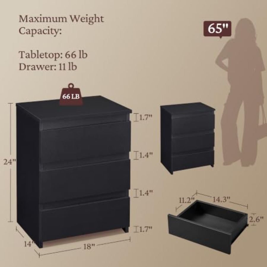 Nightstands Set of 2, 3 Drawer - огляд і ціна Drawer Dresser White