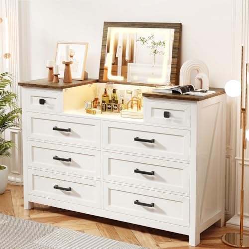 Dresser with LED Mirror, 8 Dra - огляд і ціна Drawer Dresser White