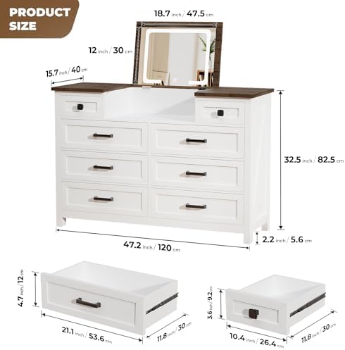 Dresser with LED Mirror, 8 Dra - огляд і ціна Drawer Dresser White