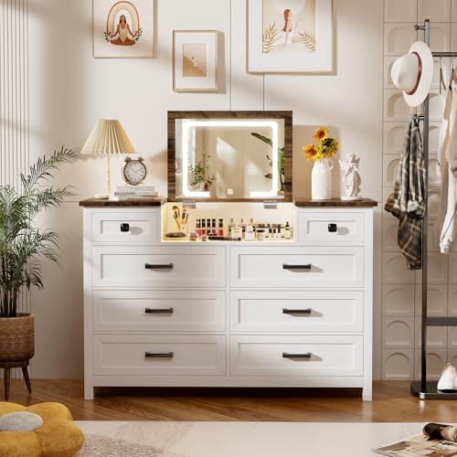 Dresser with LED Mirror, 8 Dra - огляд і ціна Drawer Dresser White