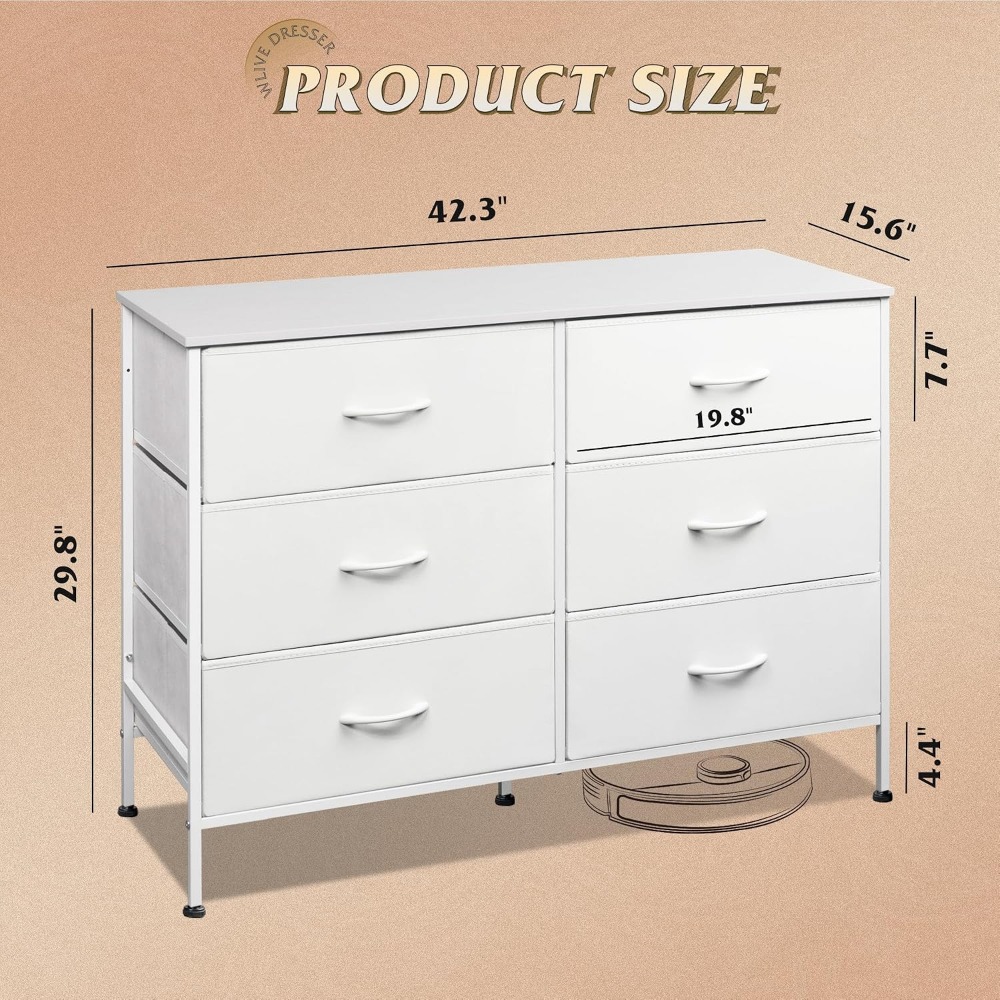 Wide Dresser with 6 Drawers, 5 - огляд і ціна Drawer Dresser White