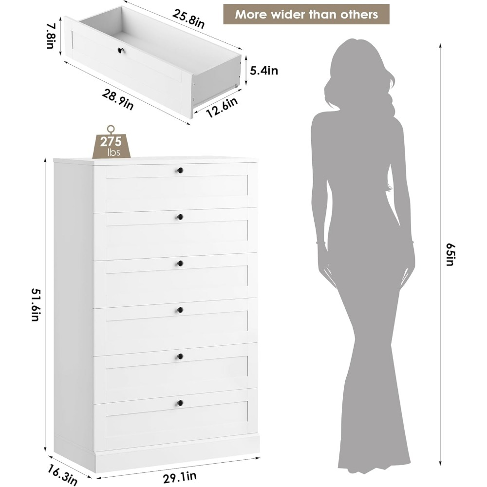 Exquisite White 6 Drawer Dress - огляд і ціна Drawer Dresser White